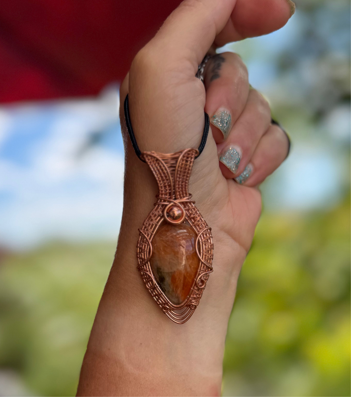 Orange Calcite in Copper