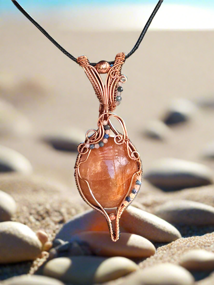 Orange Calcite & Moonstone & Lapis Lazuli in Copper