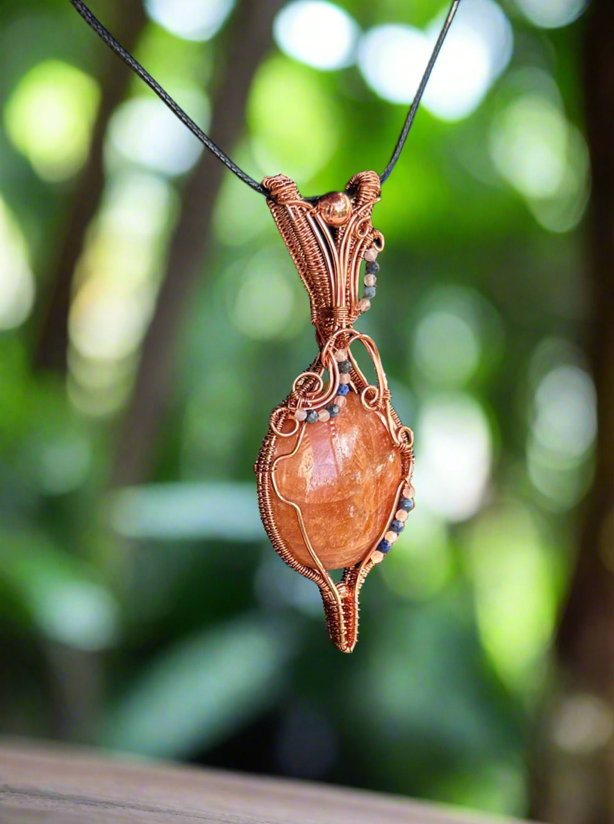 Orange Calcite & Moonstone & Lapis Lazuli in Copper