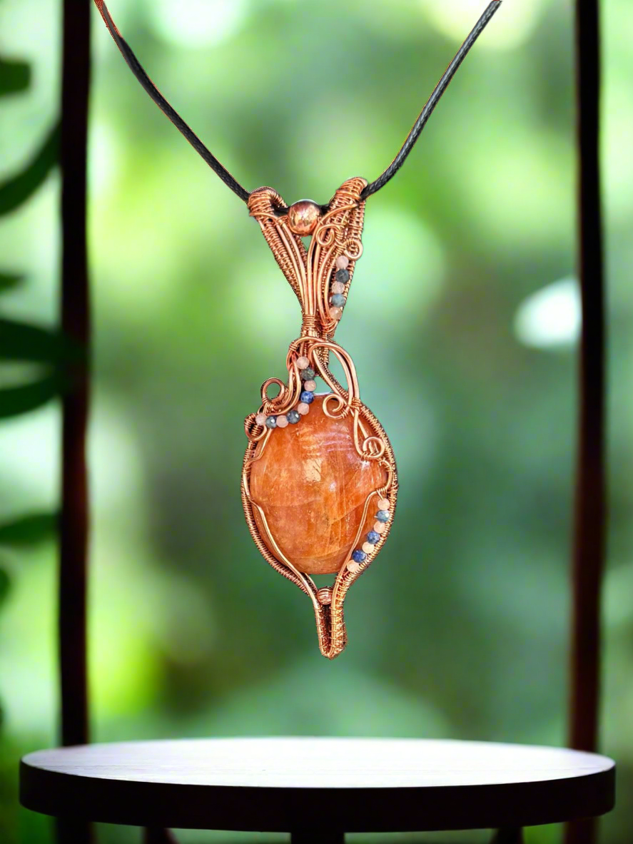 Orange Calcite & Moonstone & Lapis Lazuli in Copper