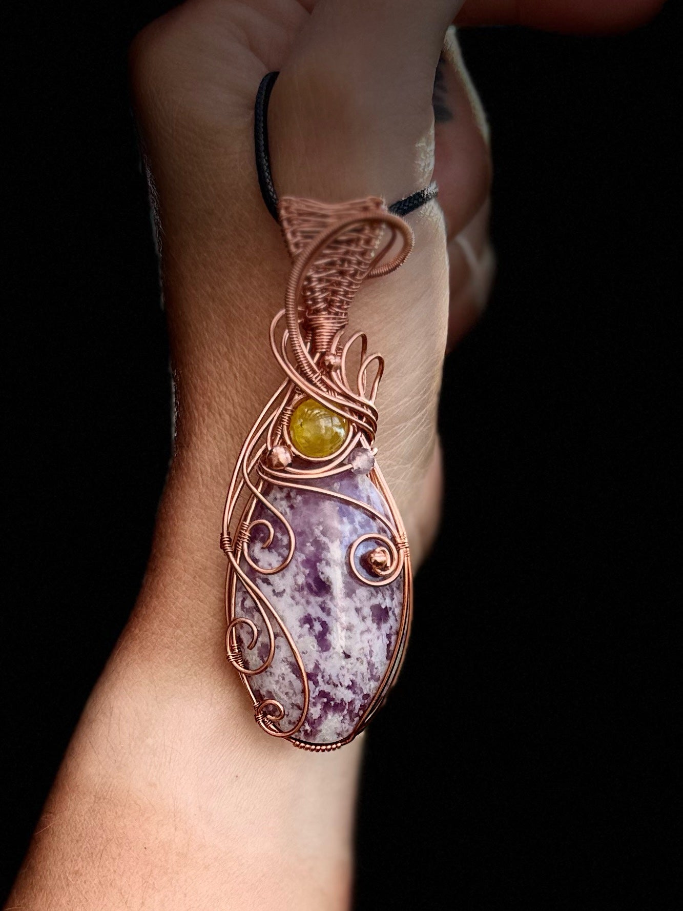 Lepidolite & Yellow Agate in Copper