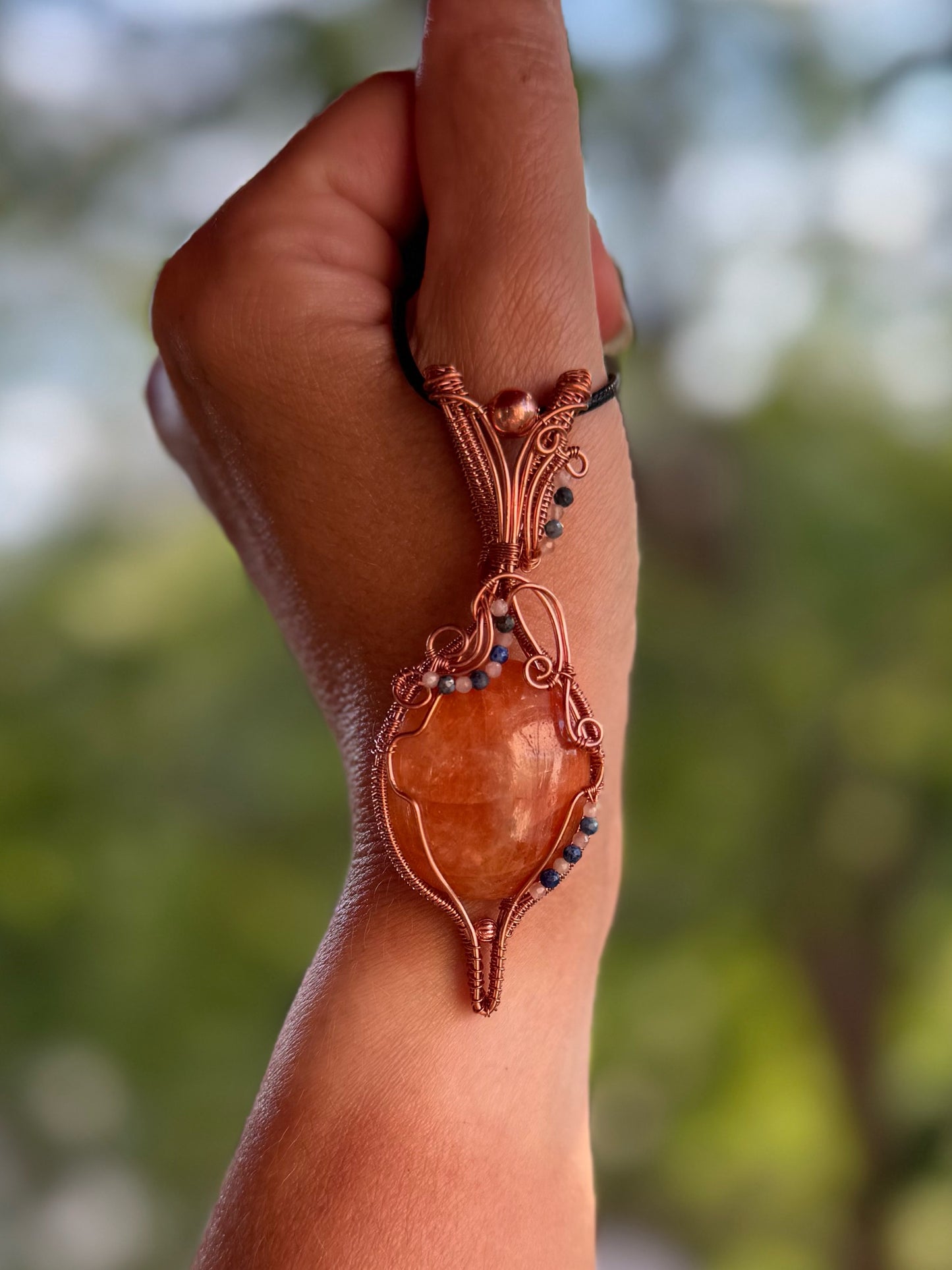 Orange Calcite & Moonstone & Lapis Lazuli in Copper