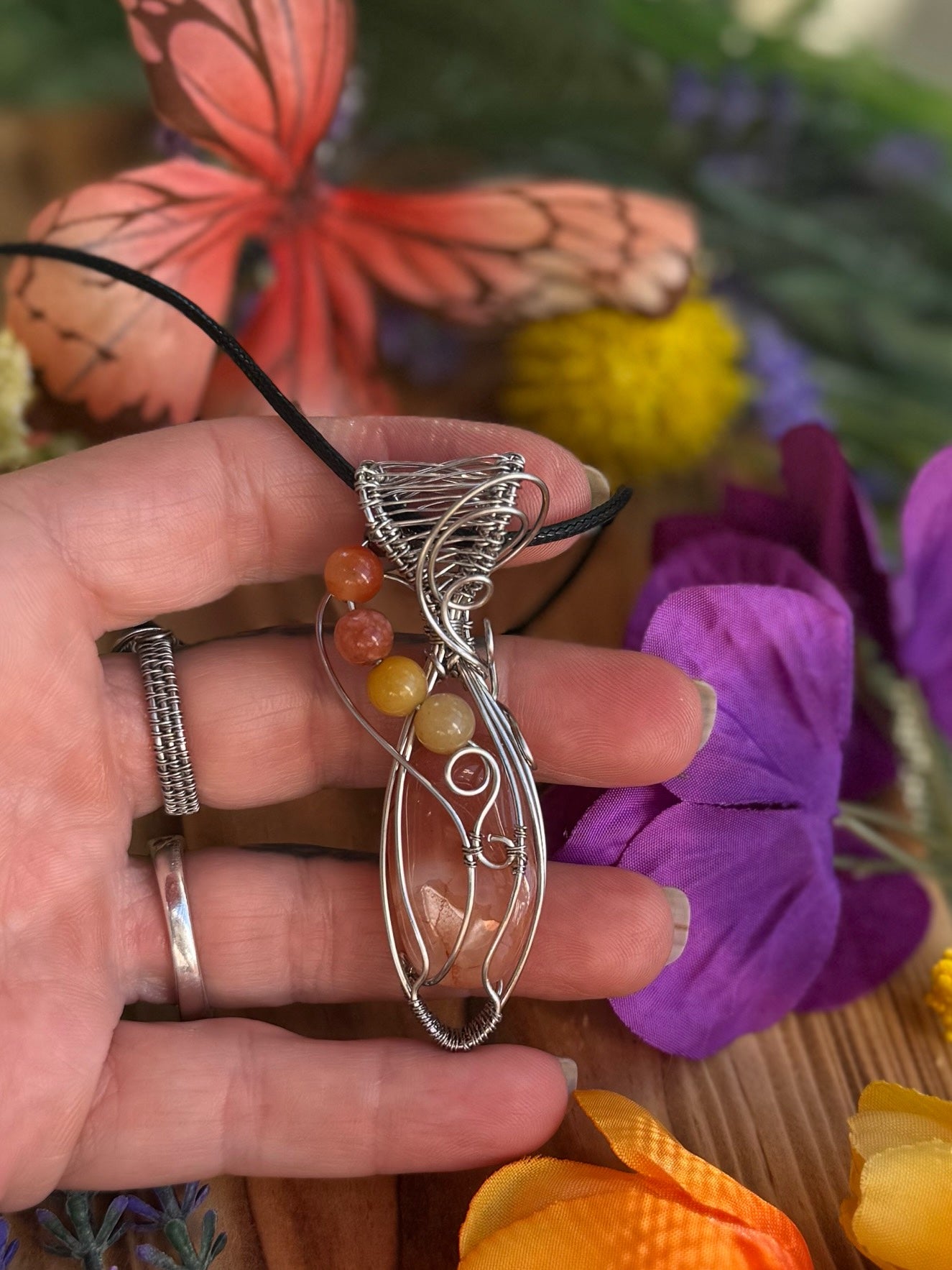 Peach Agate in Stainless Steel