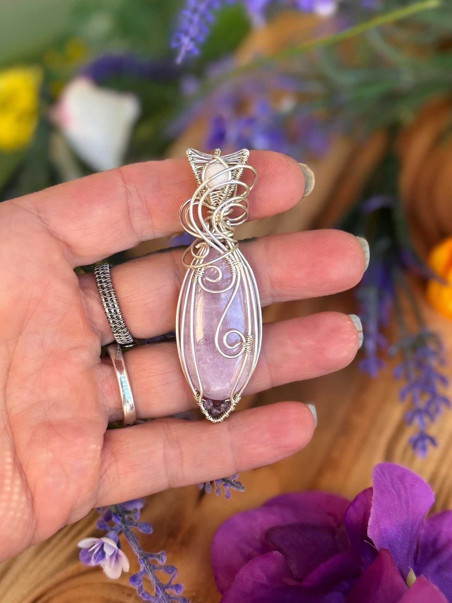 Kunzite & White Quartz & Amethyst in Sterling Silver