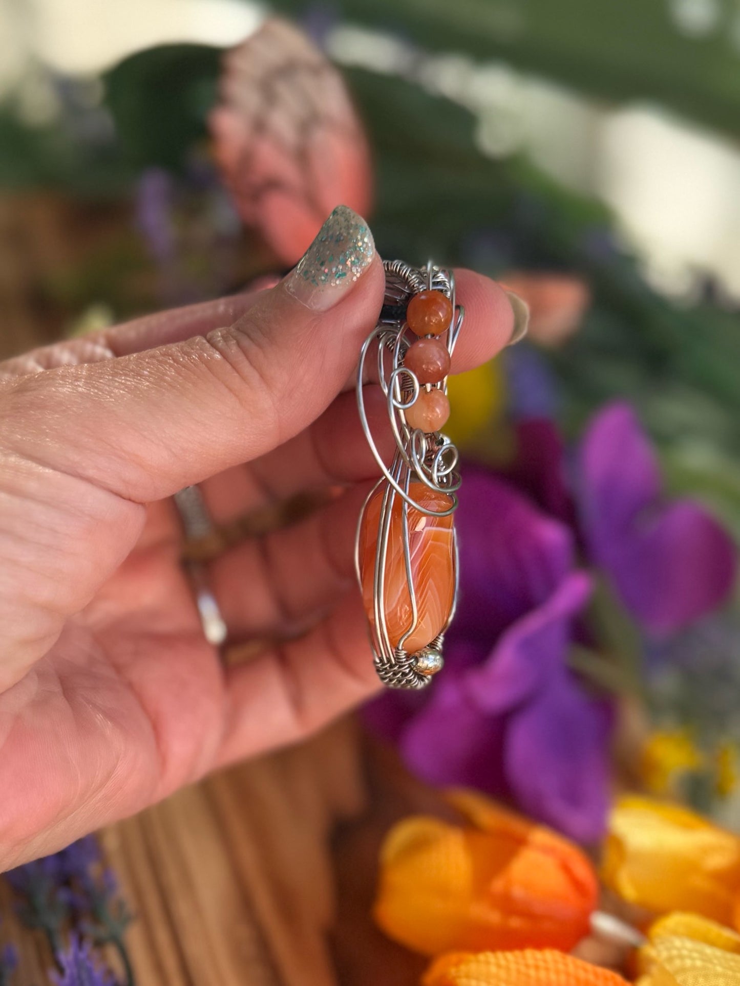 Peach Agate in Stainless Steel