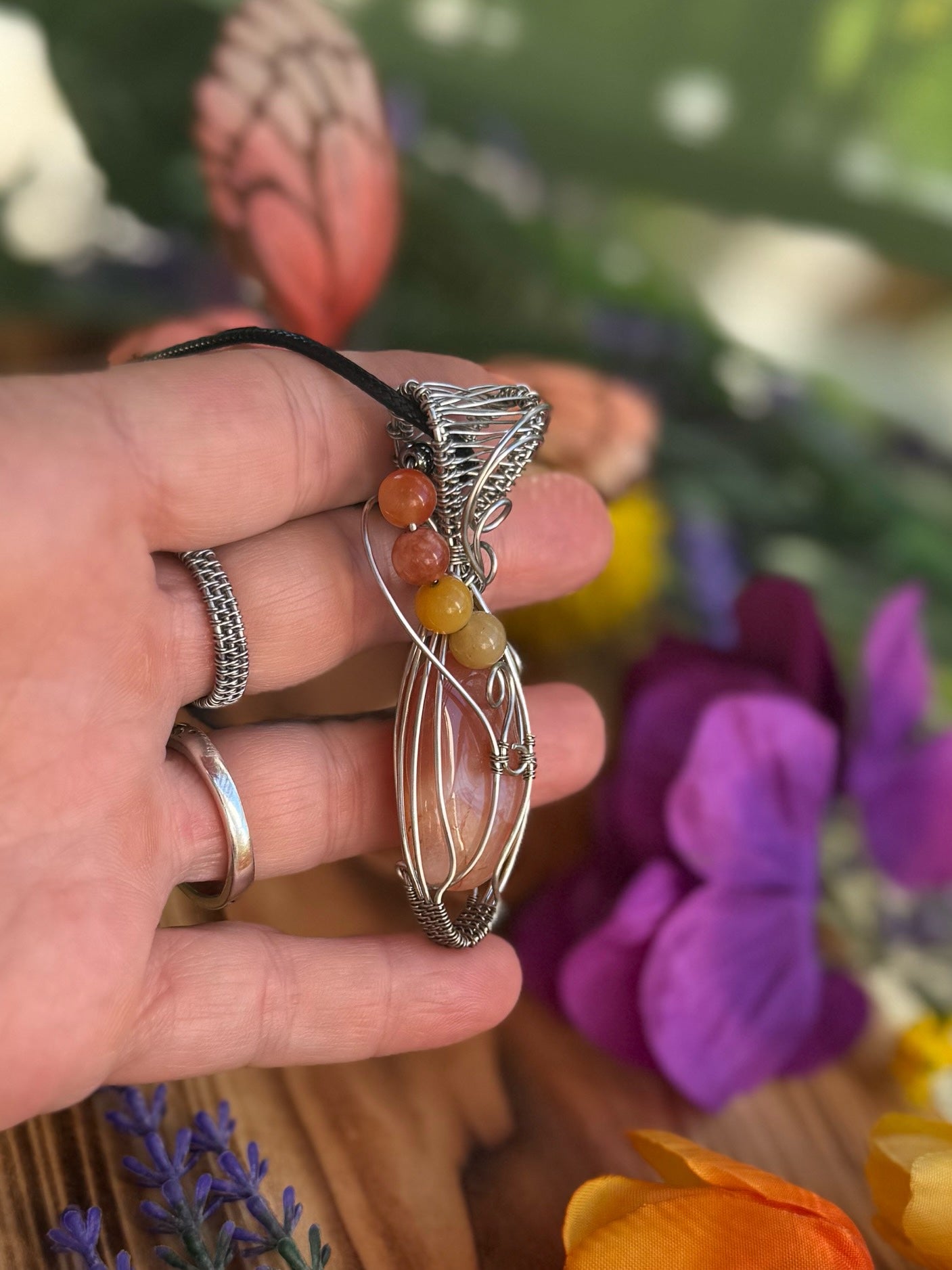 Peach Agate in Stainless Steel