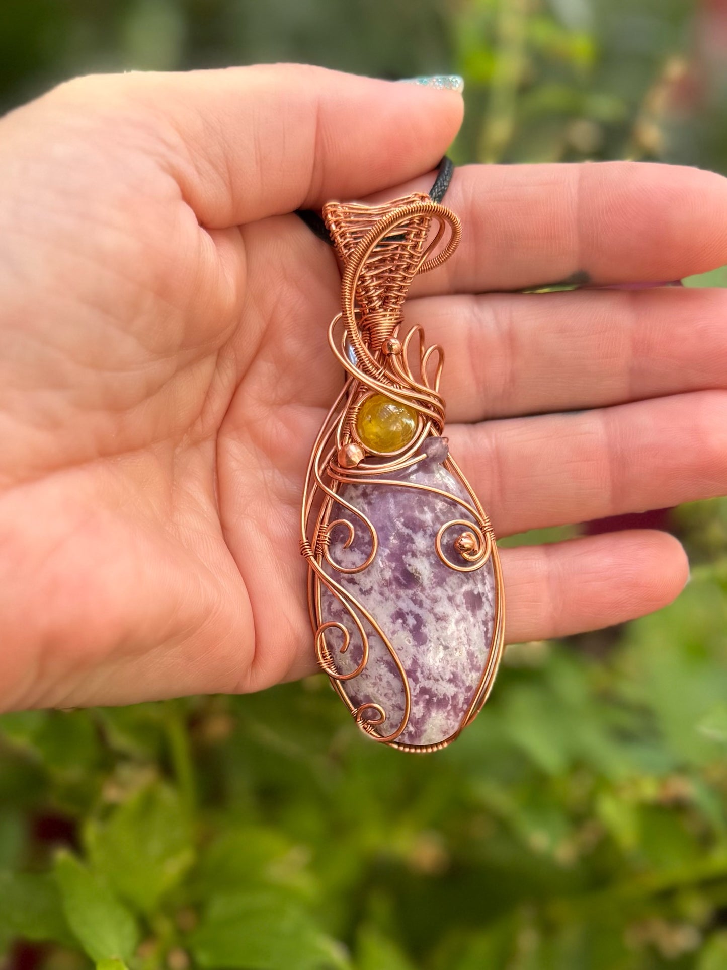 Lepidolite & Yellow Agate in Copper