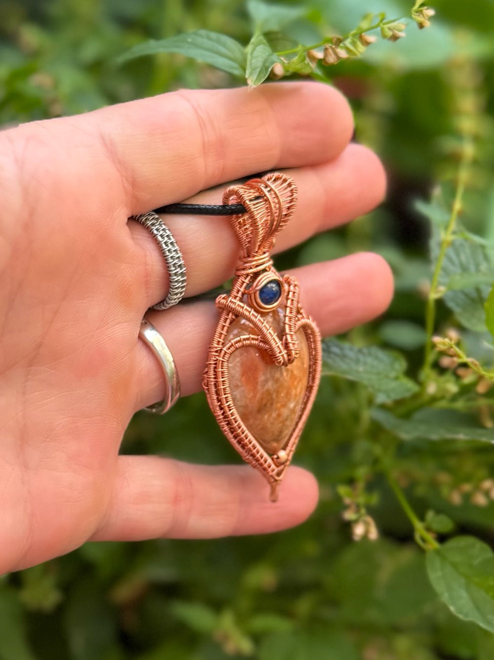 Heart Shaped Orange Calcite & Lapis Lazuli in Copper