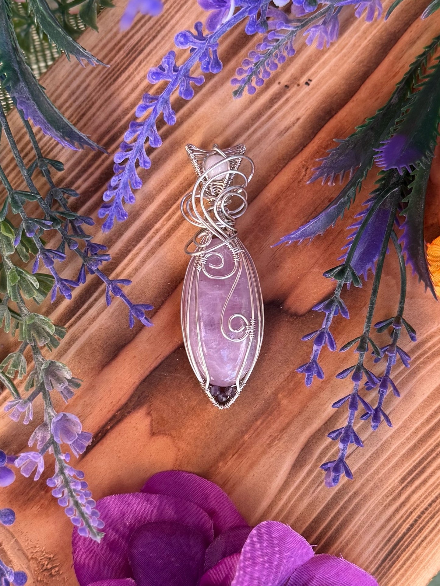 Kunzite & White Quartz & Amethyst in Sterling Silver