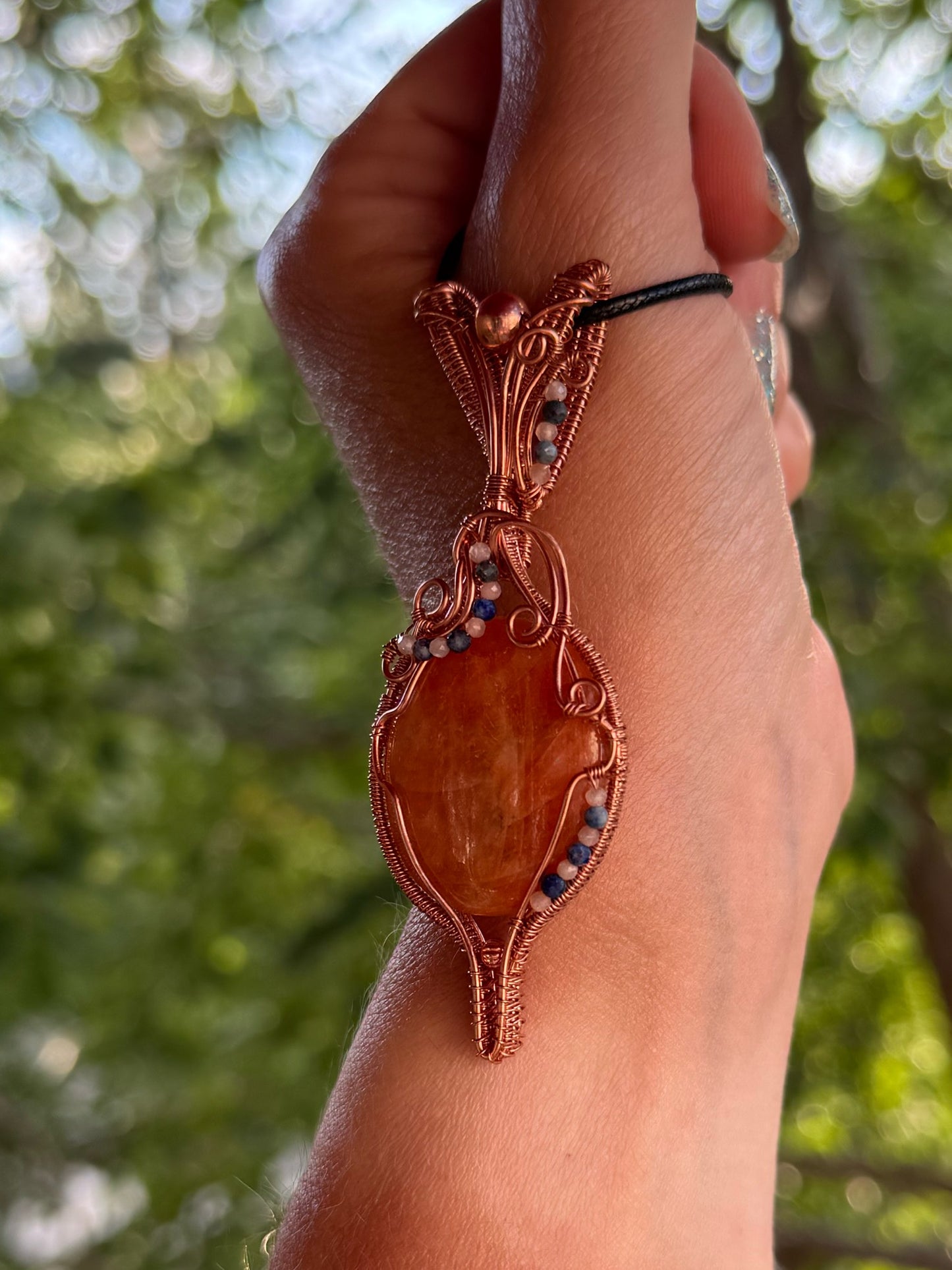 Orange Calcite & Moonstone & Lapis Lazuli in Copper