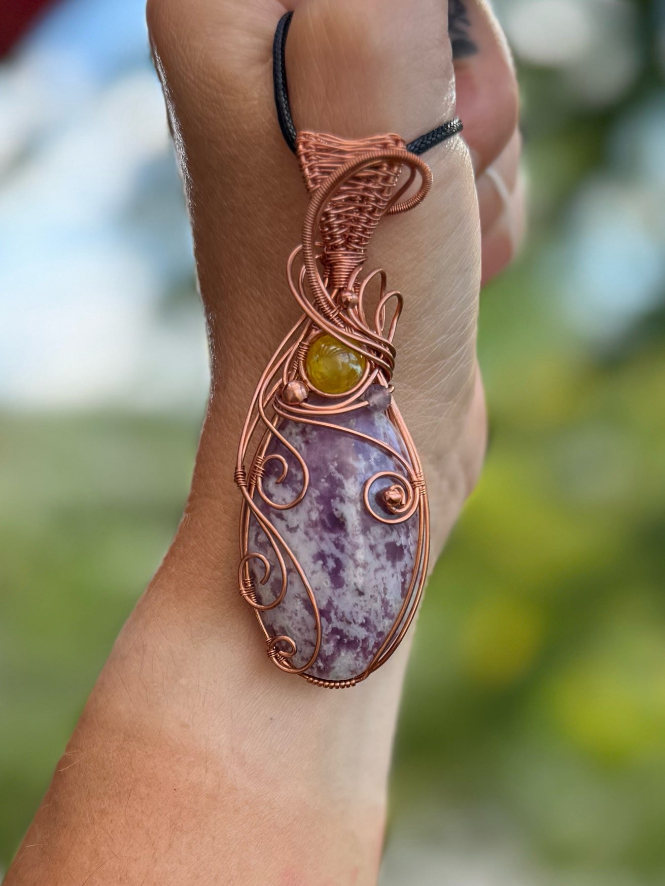 Lepidolite & Yellow Agate in Copper