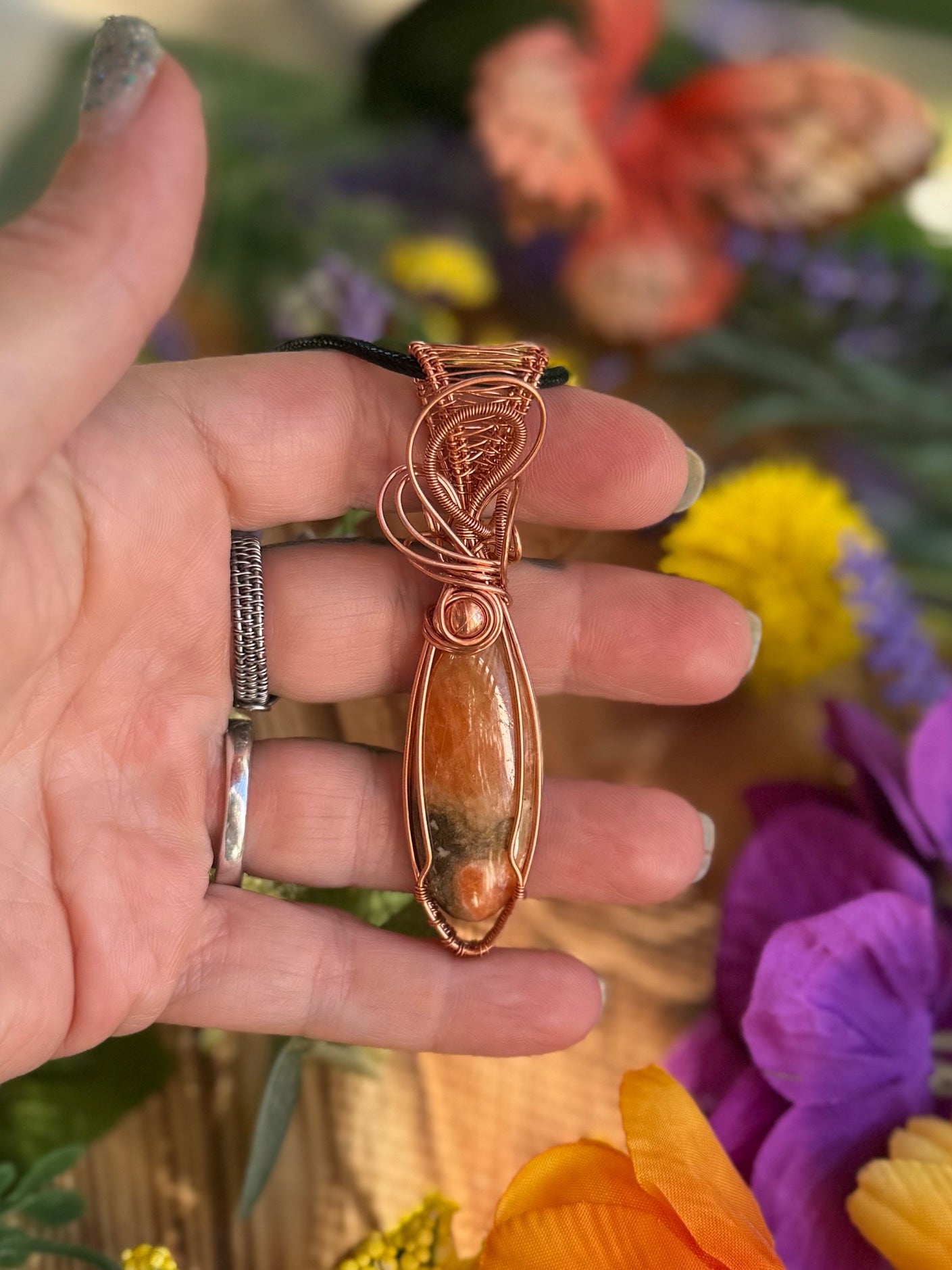 Orange Calcite in Copper