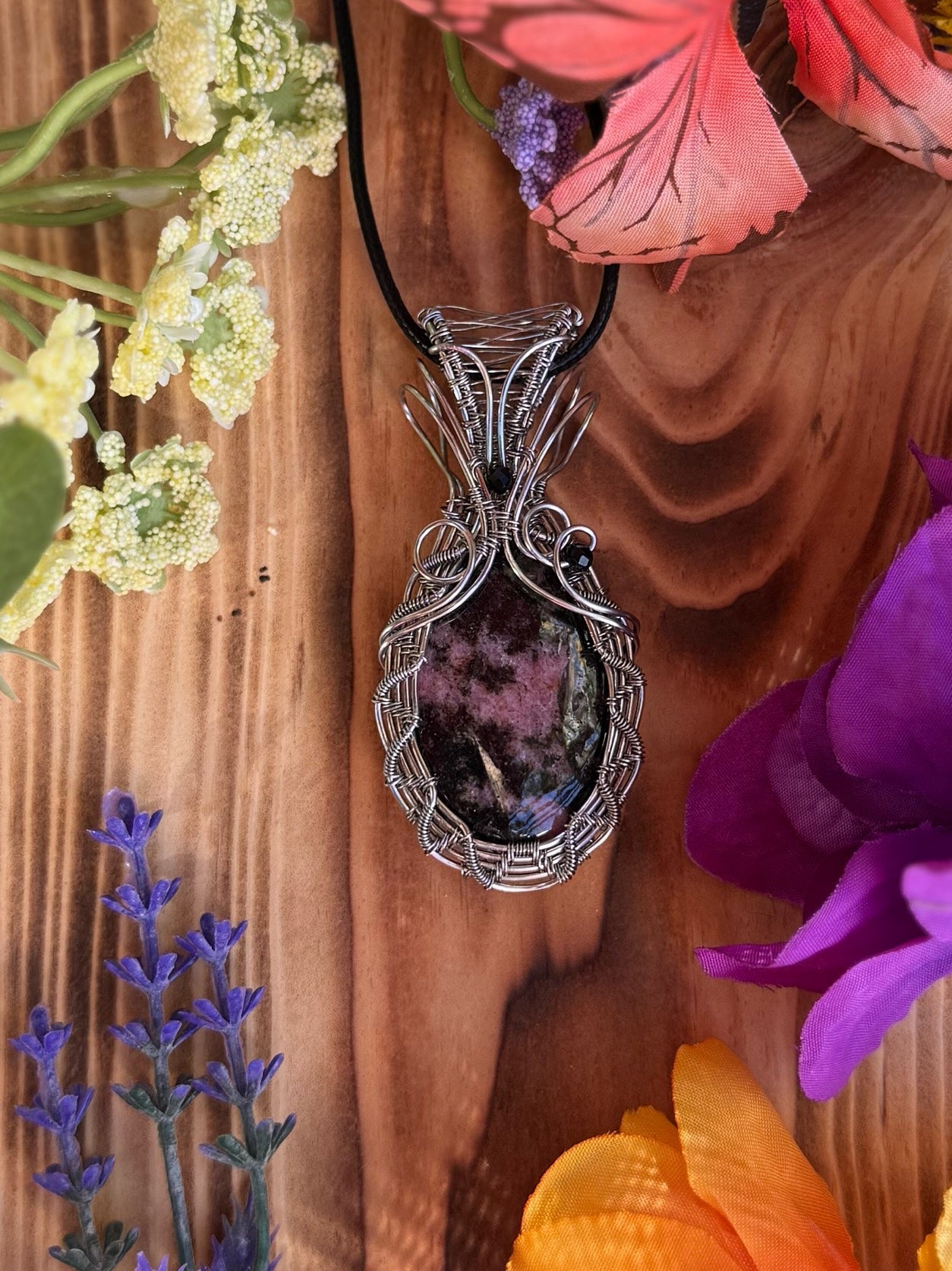 Rhodonite & Black Agate in Stainless Steel