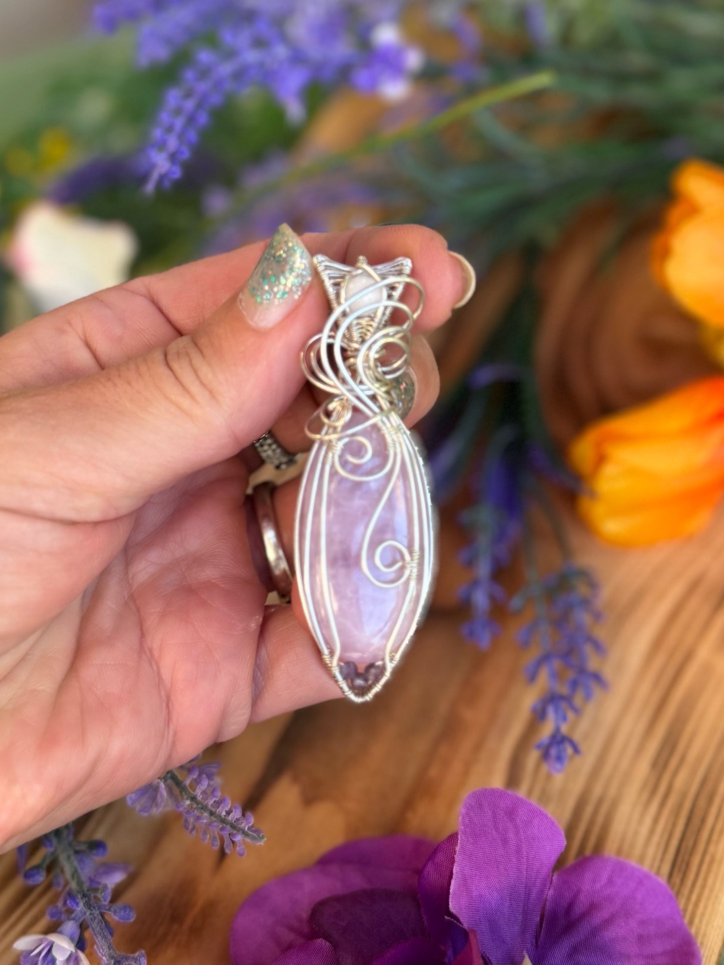 Kunzite & White Quartz & Amethyst in Sterling Silver