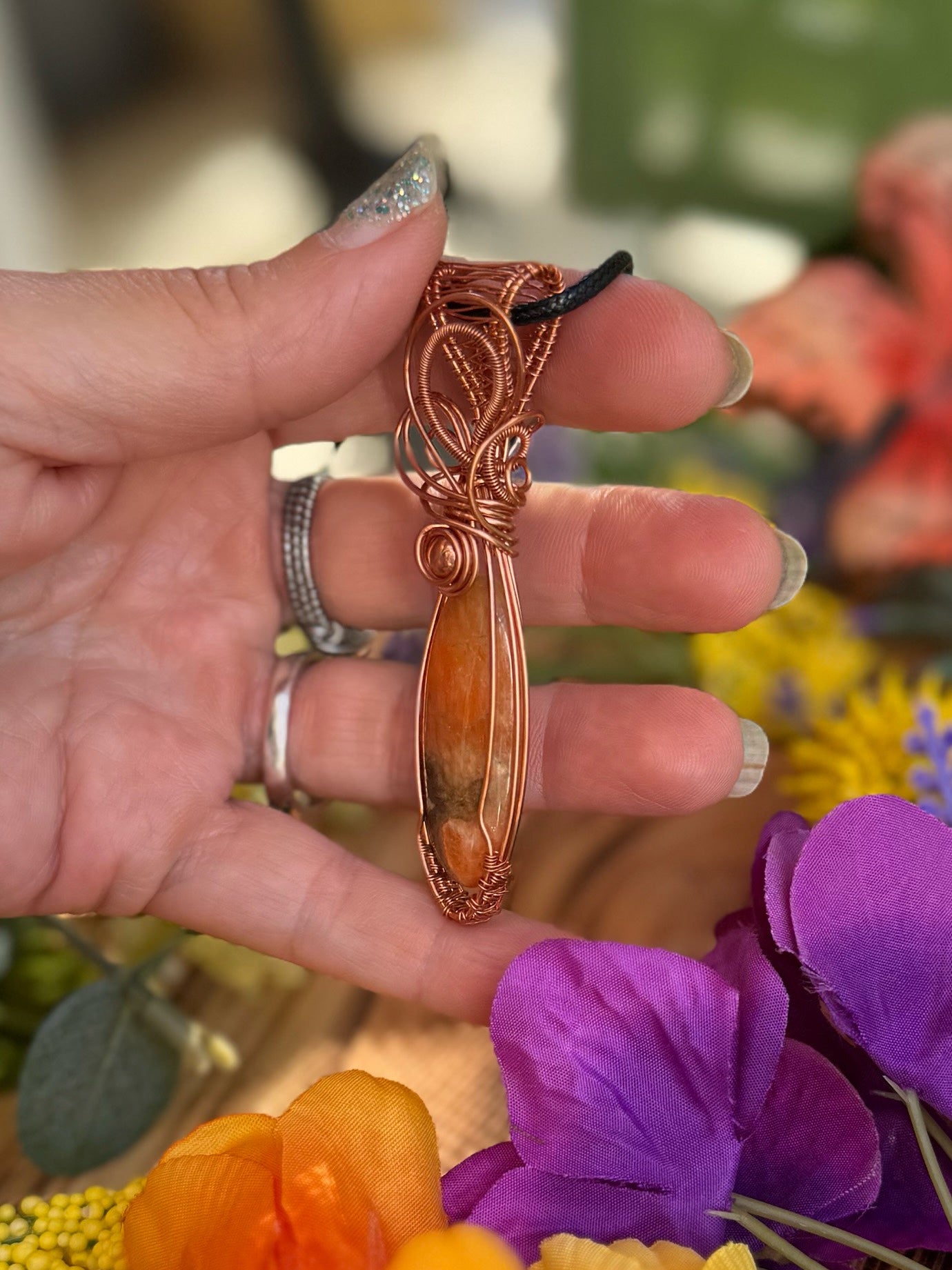 Orange Calcite in Copper