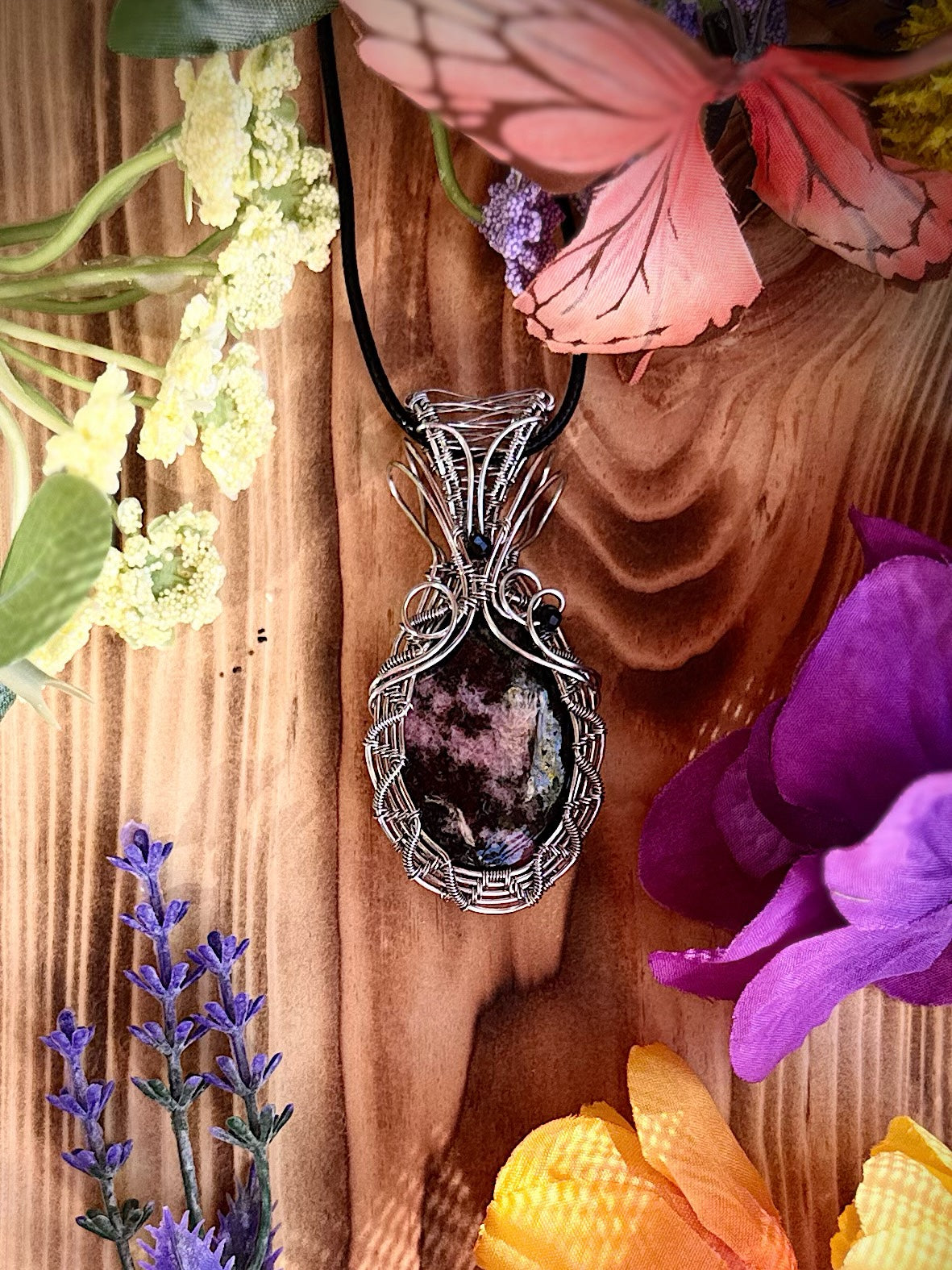 Rhodonite & Black Agate in Stainless Steel