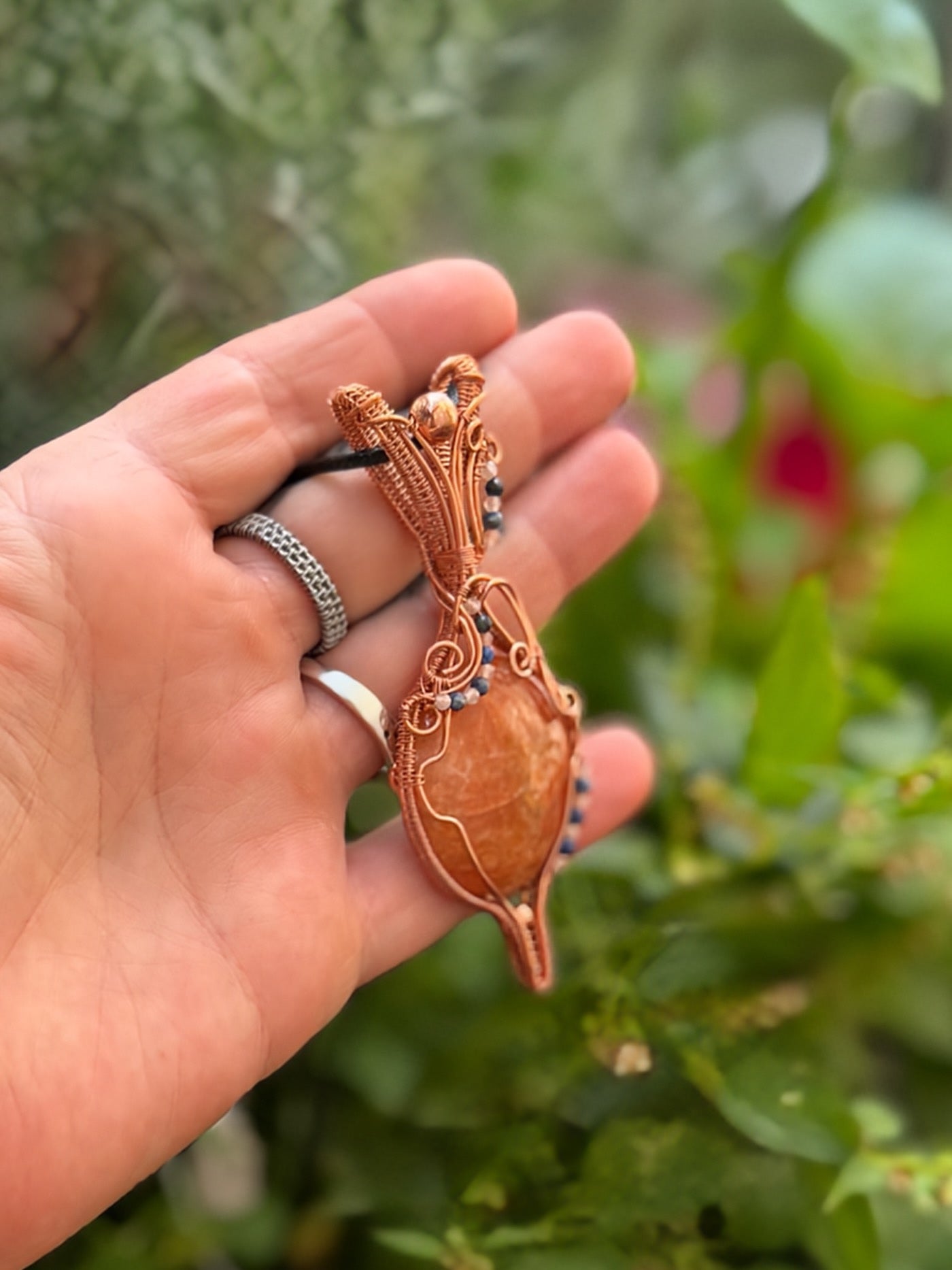 Orange Calcite & Moonstone & Lapis Lazuli in Copper