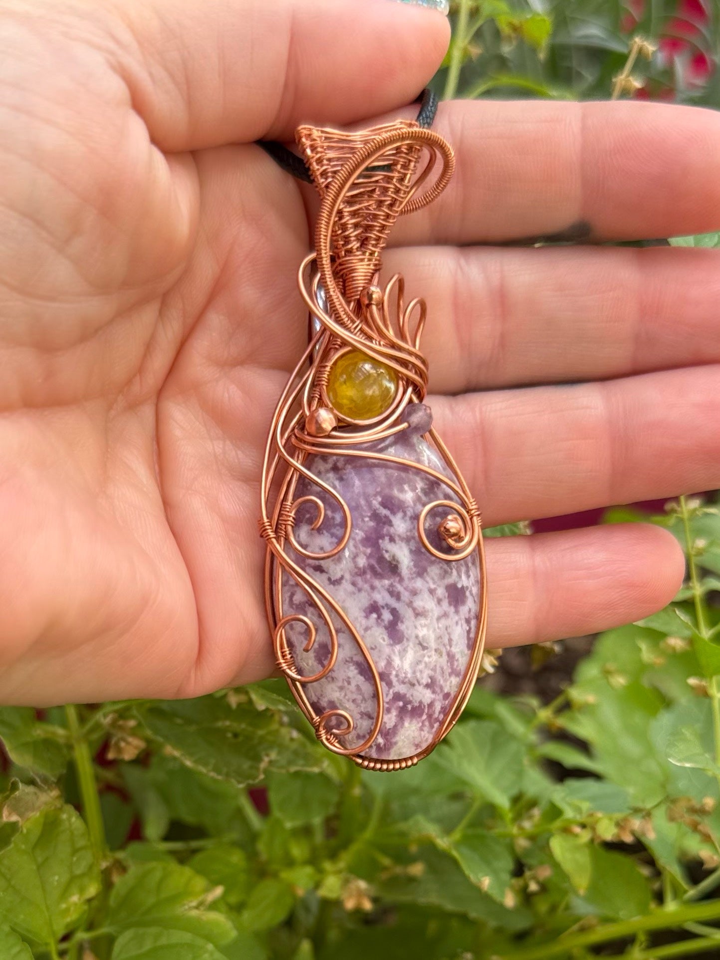 Lepidolite & Yellow Agate in Copper