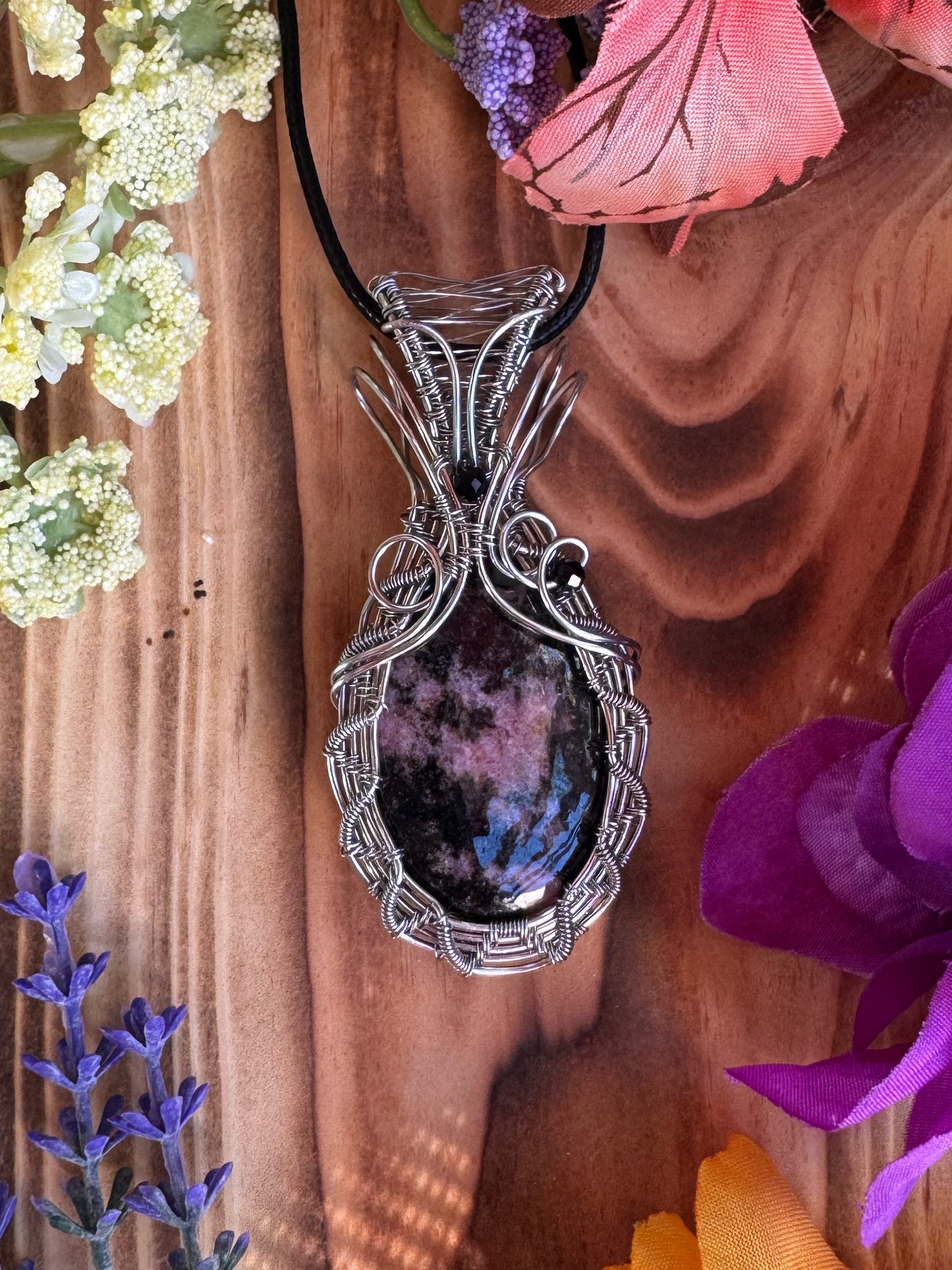Rhodonite & Black Agate in Stainless Steel