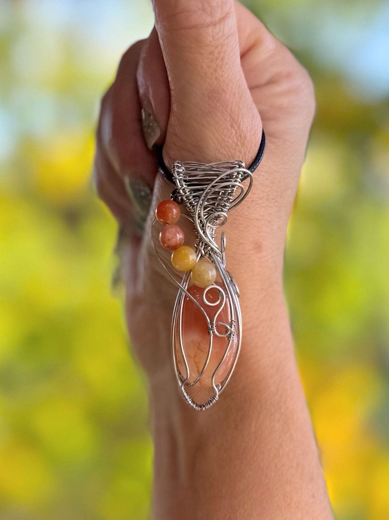 Peach Agate in Stainless Steel