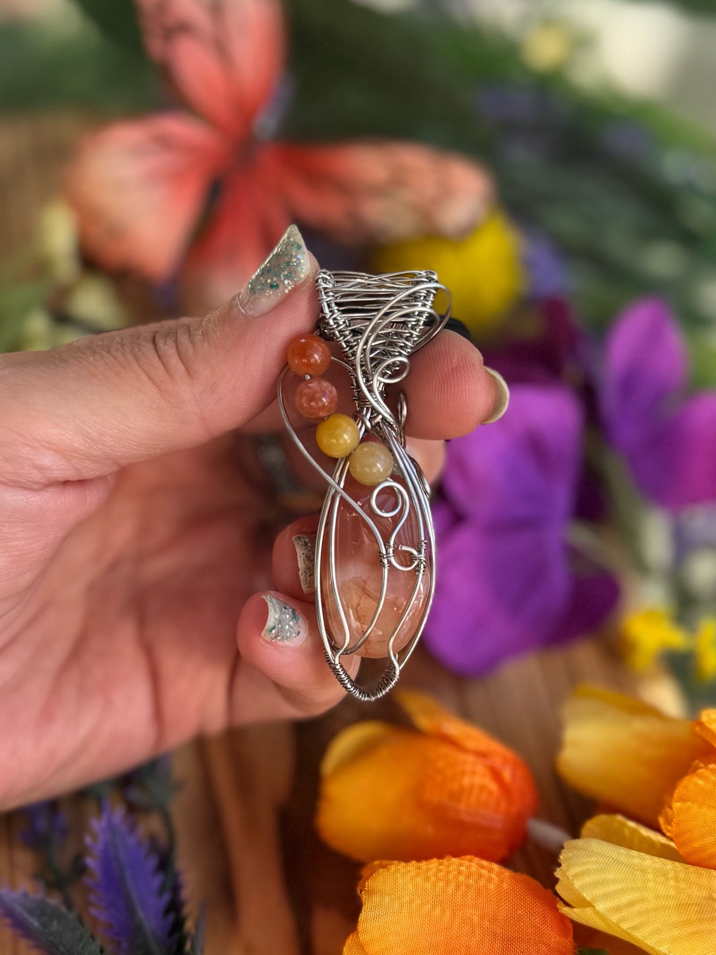 Peach Agate in Stainless Steel