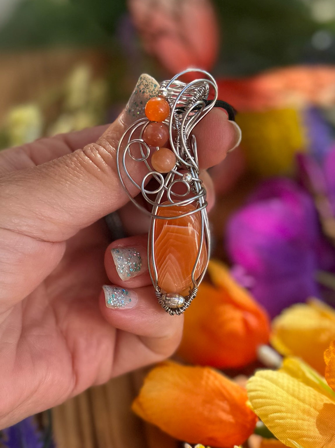 Peach Agate in Stainless Steel