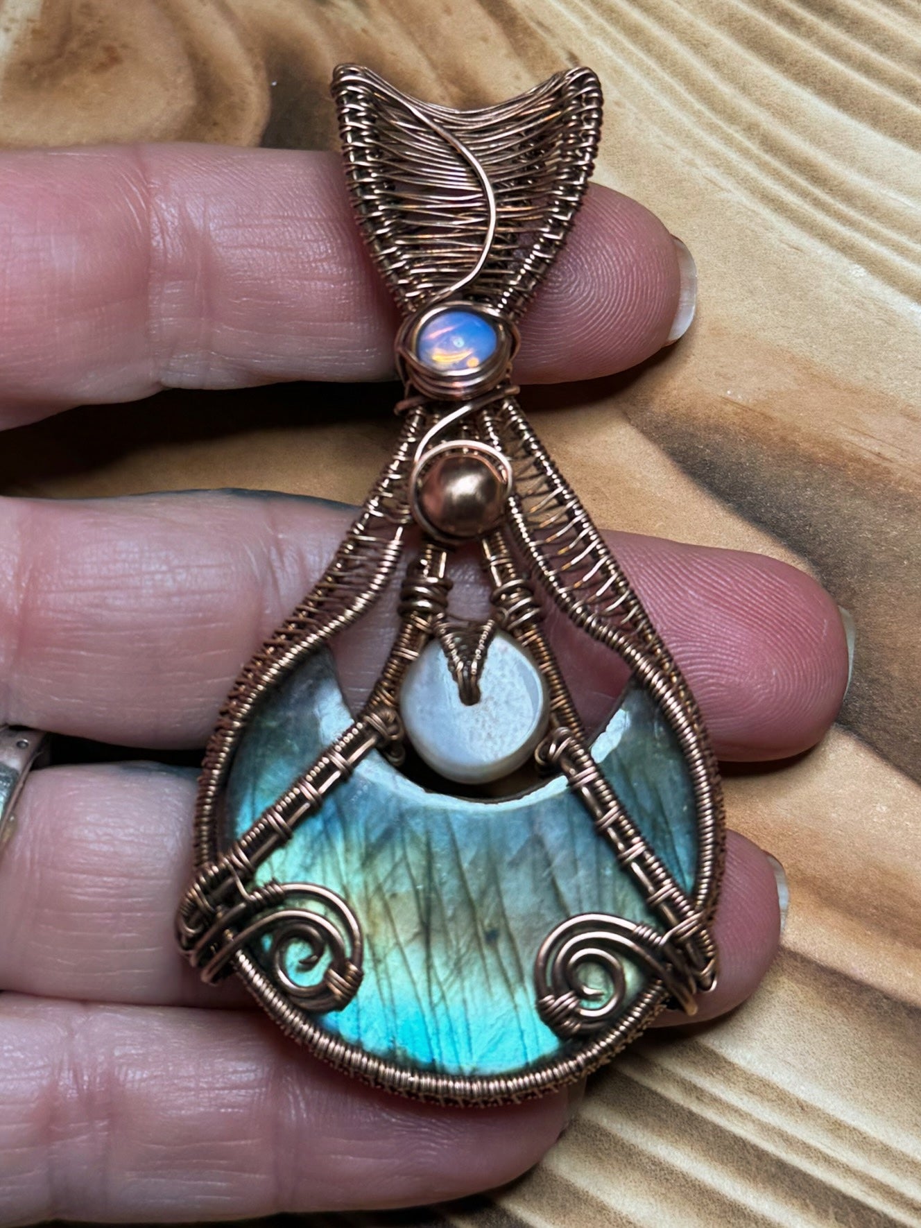 Labradorite, Moonstone & Opalite in Copper