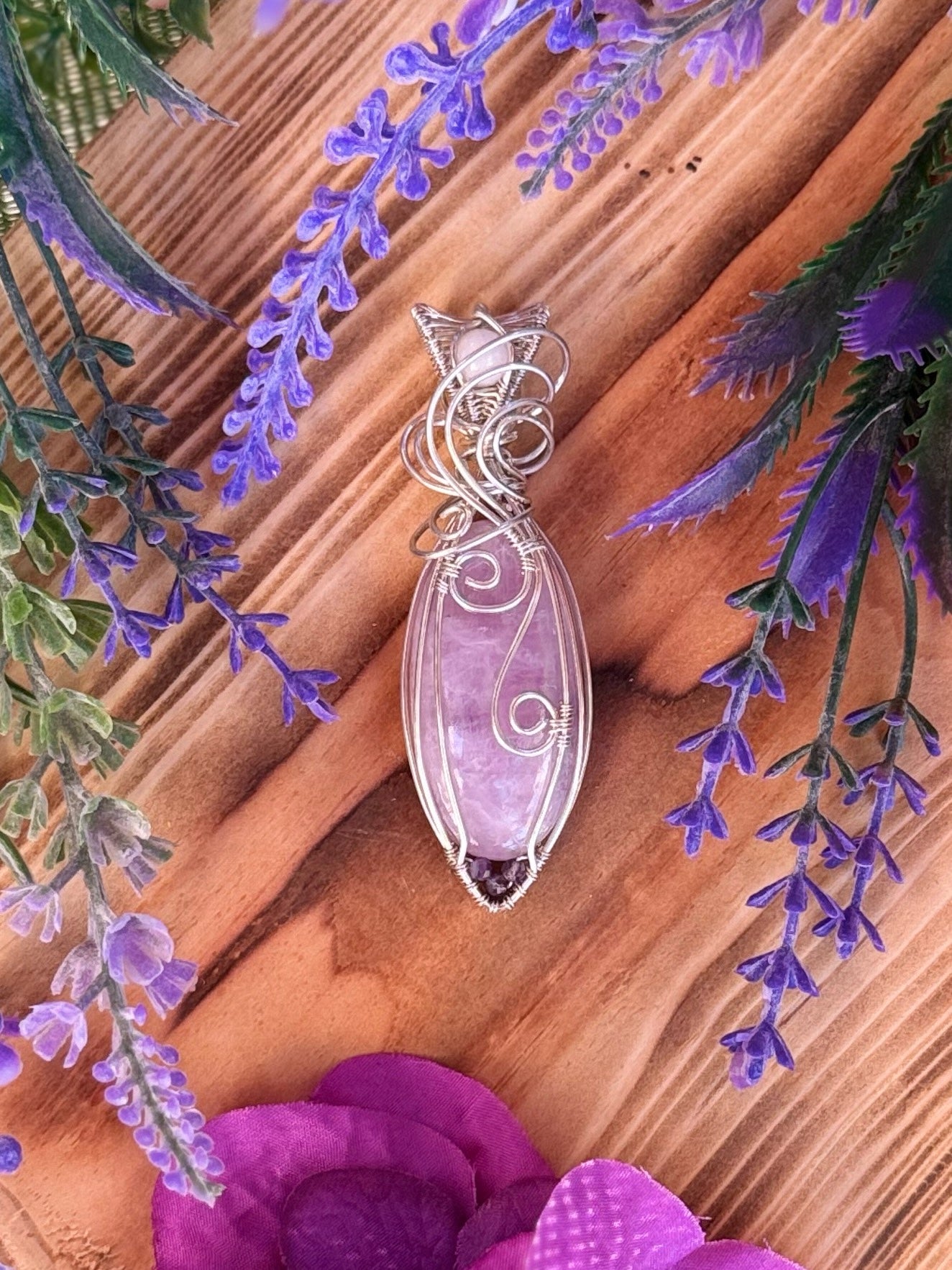 Kunzite & White Quartz & Amethyst in Sterling Silver