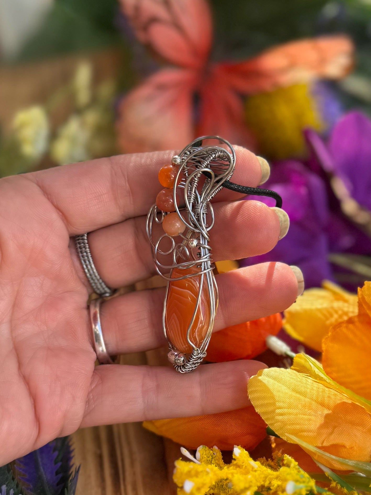 Peach Agate in Stainless Steel