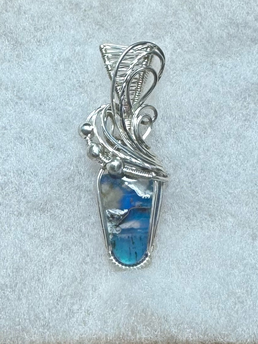 Chrysocolla w/Natural Copper & Aurora Opal in Sterling Silver