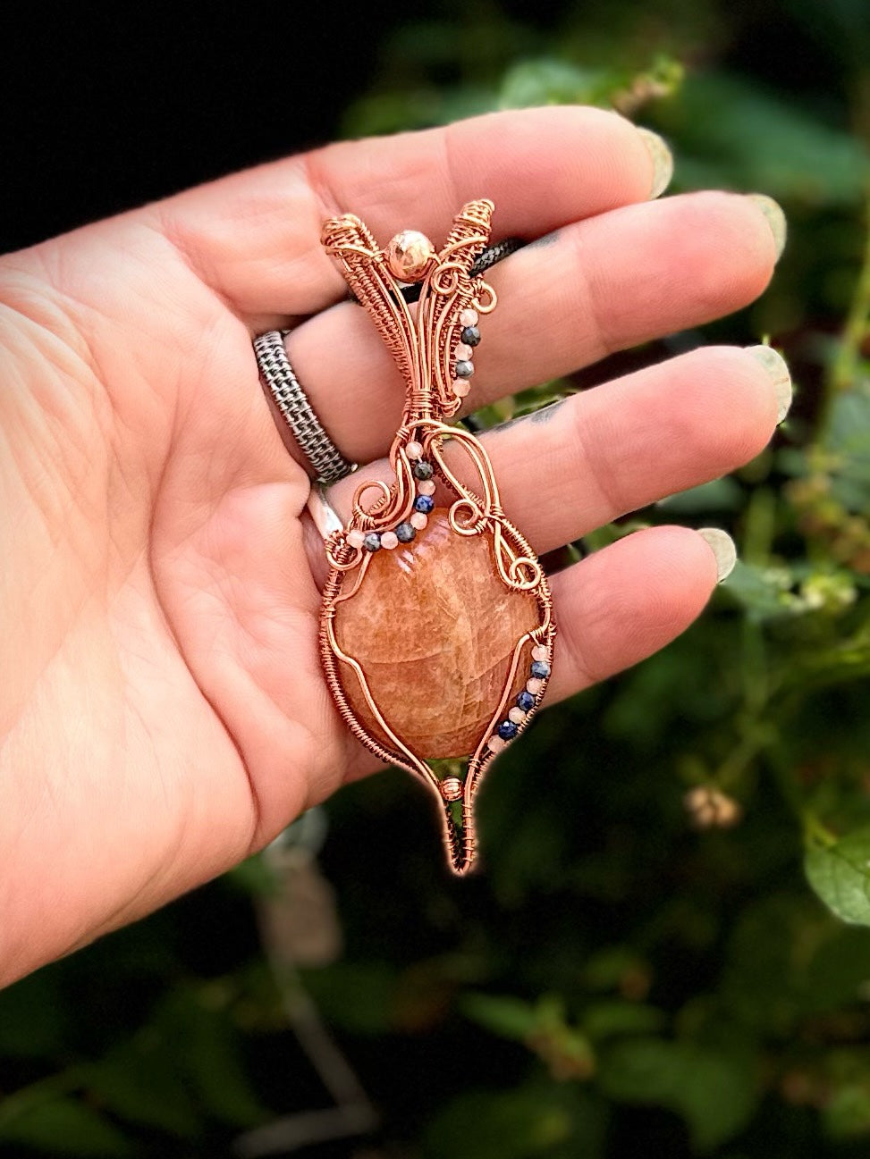 Orange Calcite & Moonstone & Lapis Lazuli in Copper