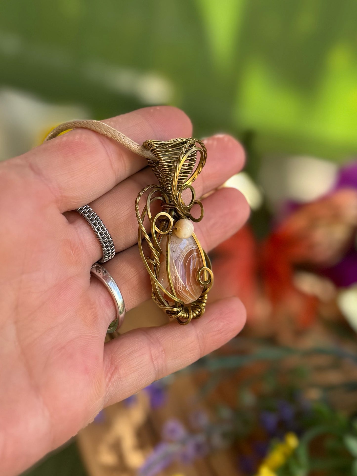 Peach Agate in Brass
