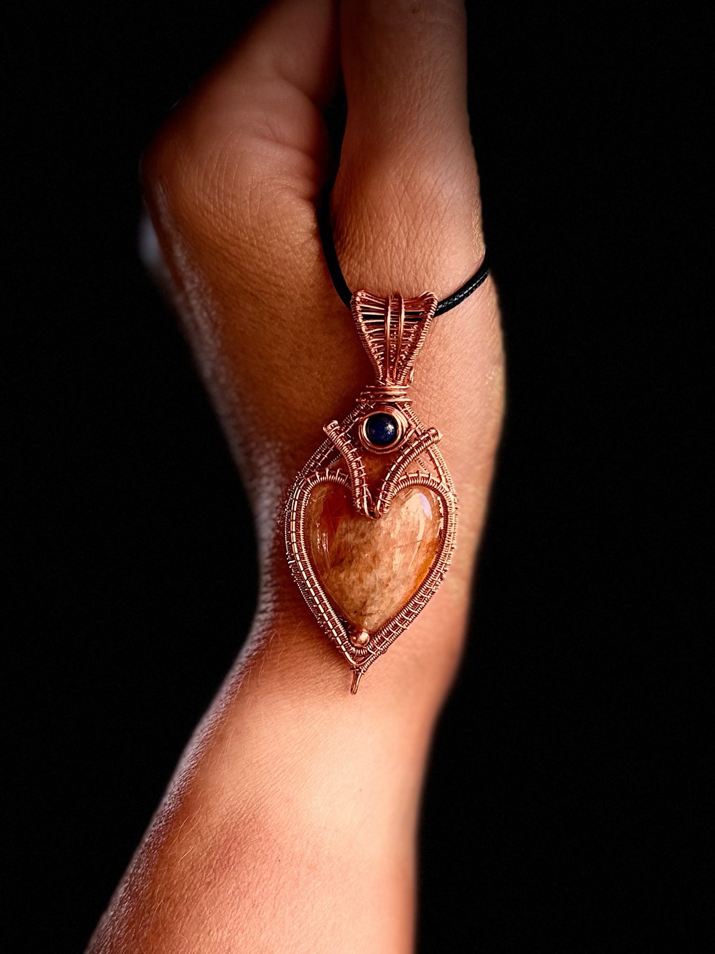 Heart Shaped Orange Calcite & Lapis Lazuli in Copper