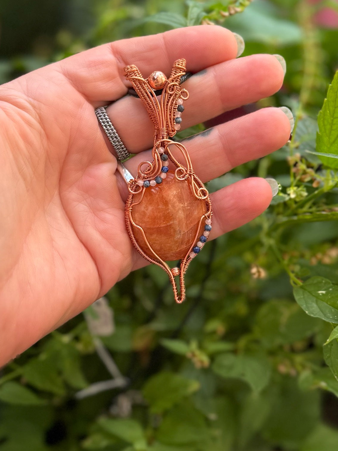 Orange Calcite & Moonstone & Lapis Lazuli in Copper