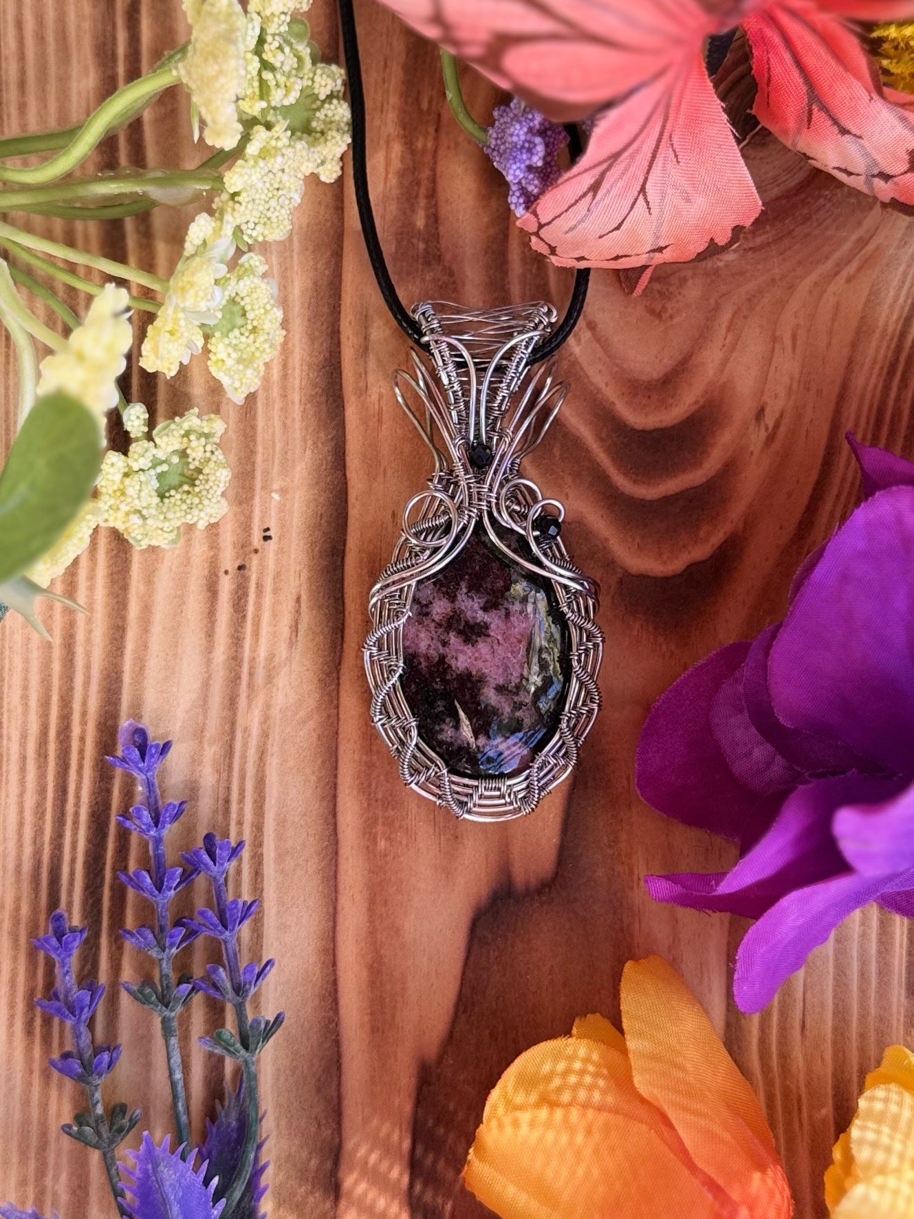 Rhodonite & Black Agate in Stainless Steel