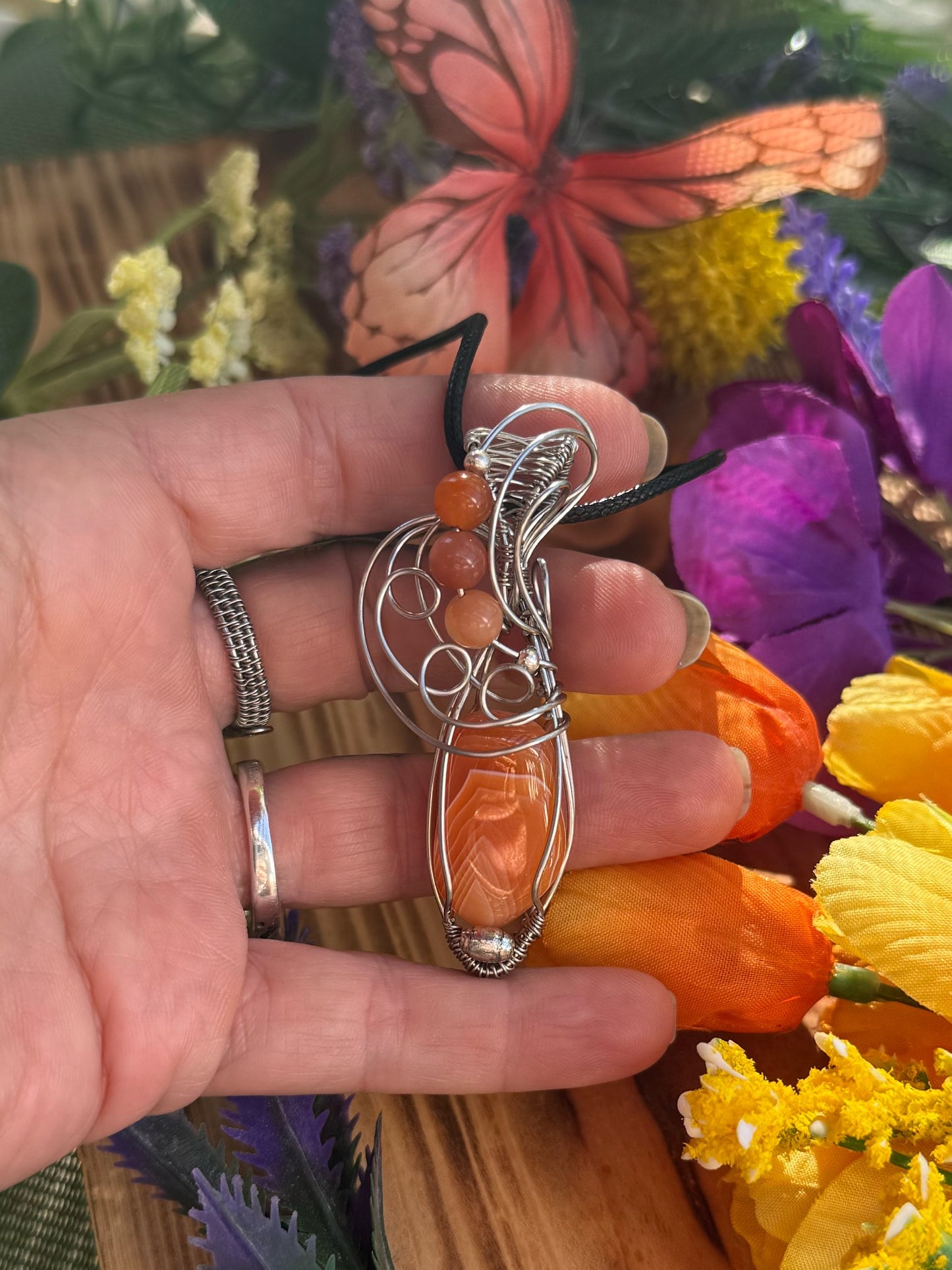 Peach Agate in Stainless Steel