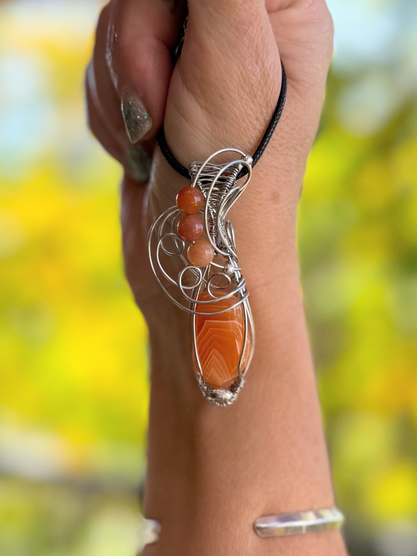 Peach Agate in Stainless Steel