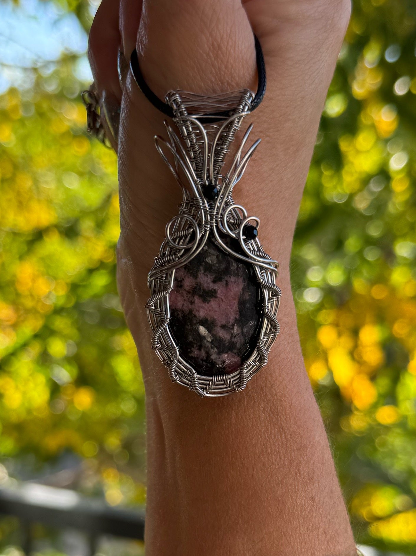Rhodonite & Black Agate in Stainless Steel