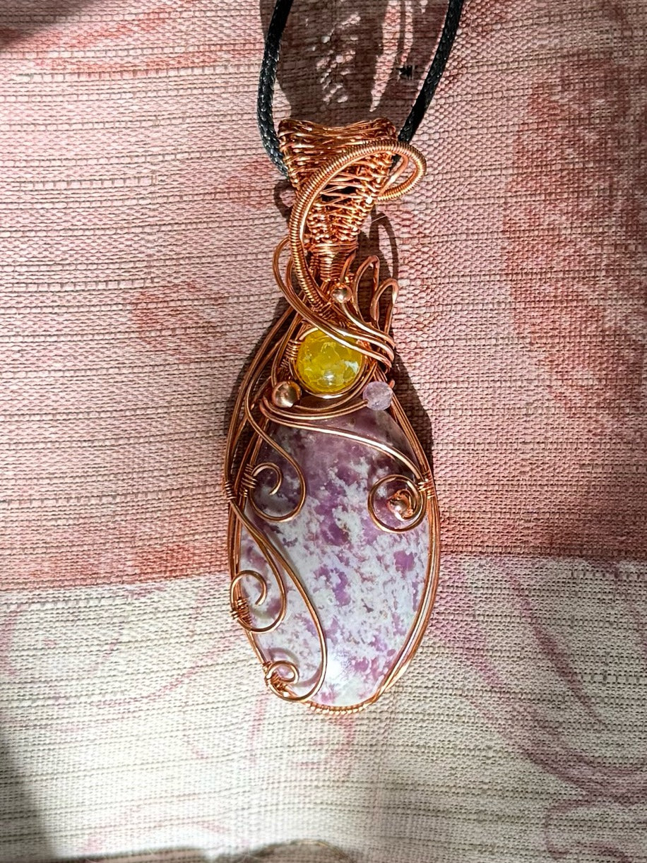 Lepidolite & Yellow Agate in Copper