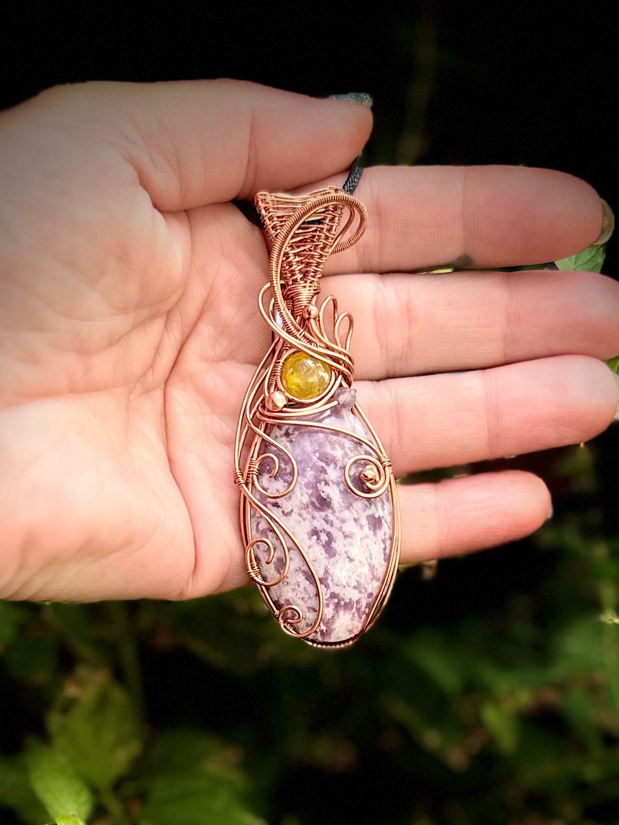 Lepidolite & Yellow Agate in Copper