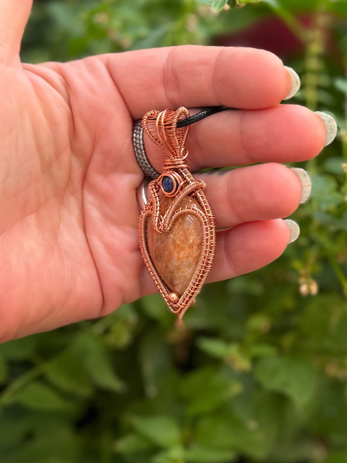 Heart Shaped Orange Calcite & Lapis Lazuli in Copper