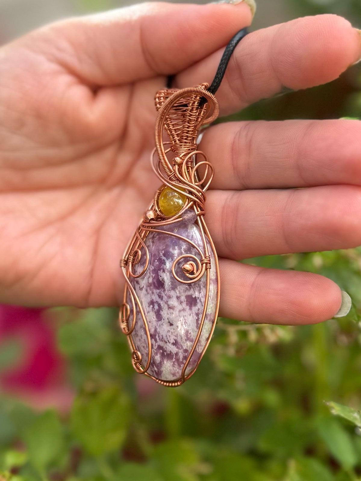 Lepidolite & Yellow Agate in Copper