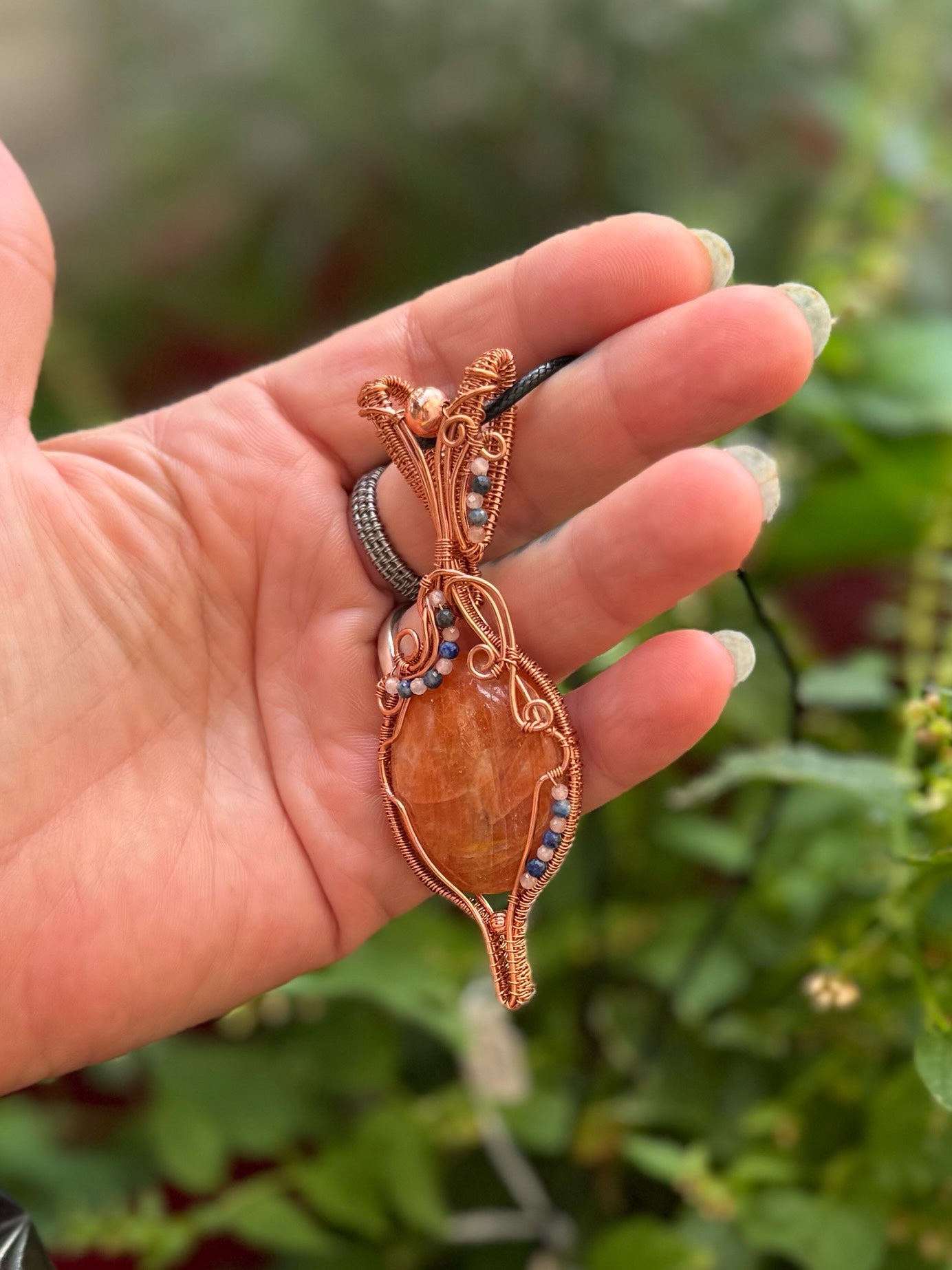 Orange Calcite & Moonstone & Lapis Lazuli in Copper