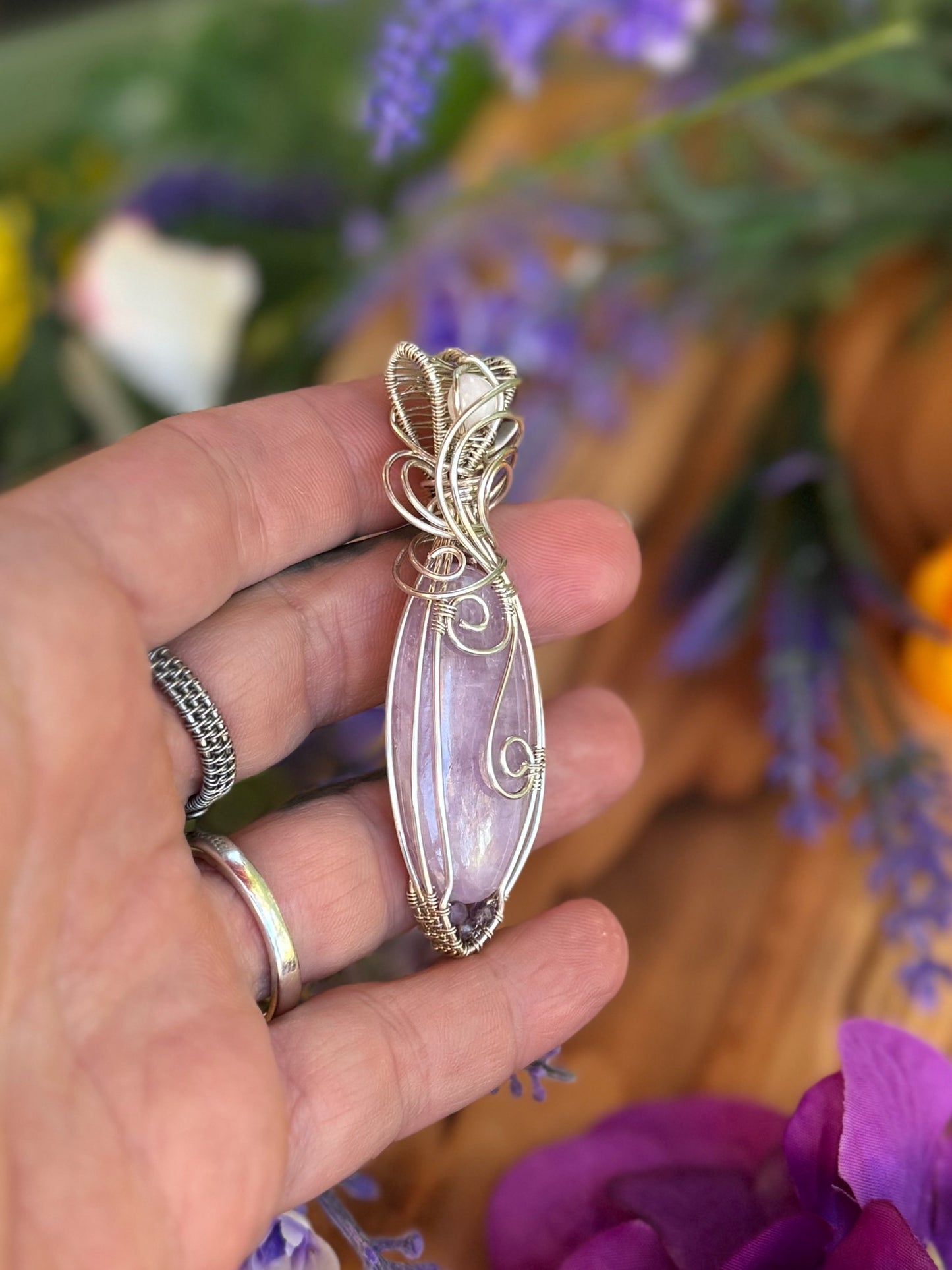 Kunzite & White Quartz & Amethyst in Sterling Silver
