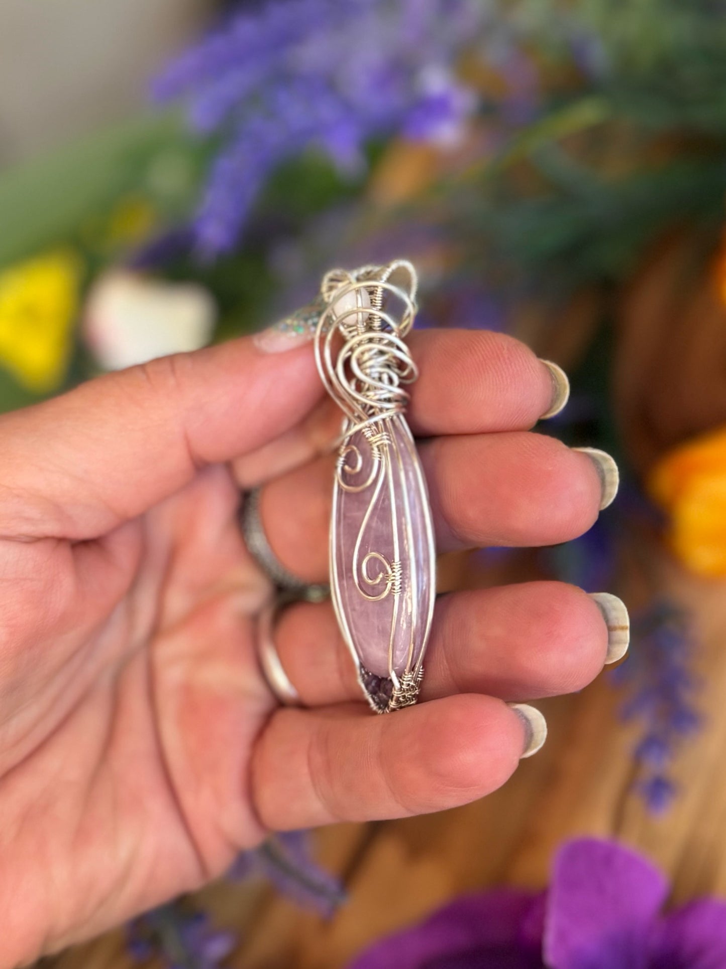 Kunzite & White Quartz & Amethyst in Sterling Silver