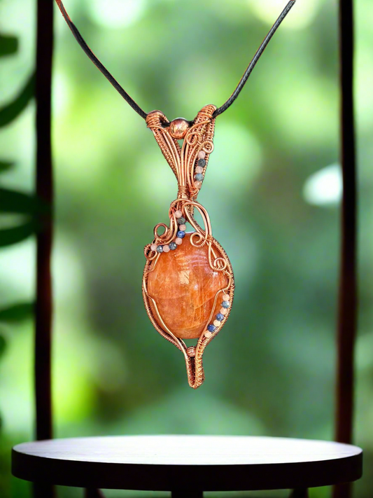Orange Calcite & Moonstone & Lapis Lazuli in Copper