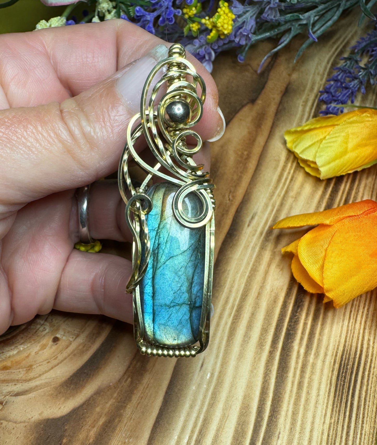 Labradorite in Brass