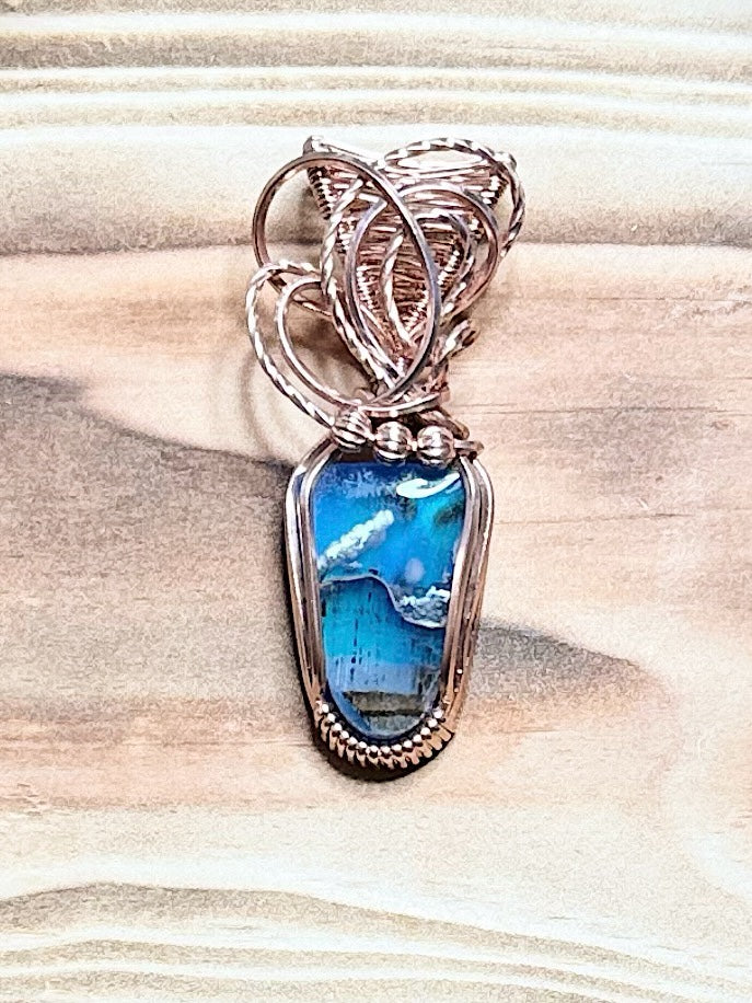 Chrysocolla w/Natural Copper and Aurora Opal in Copper