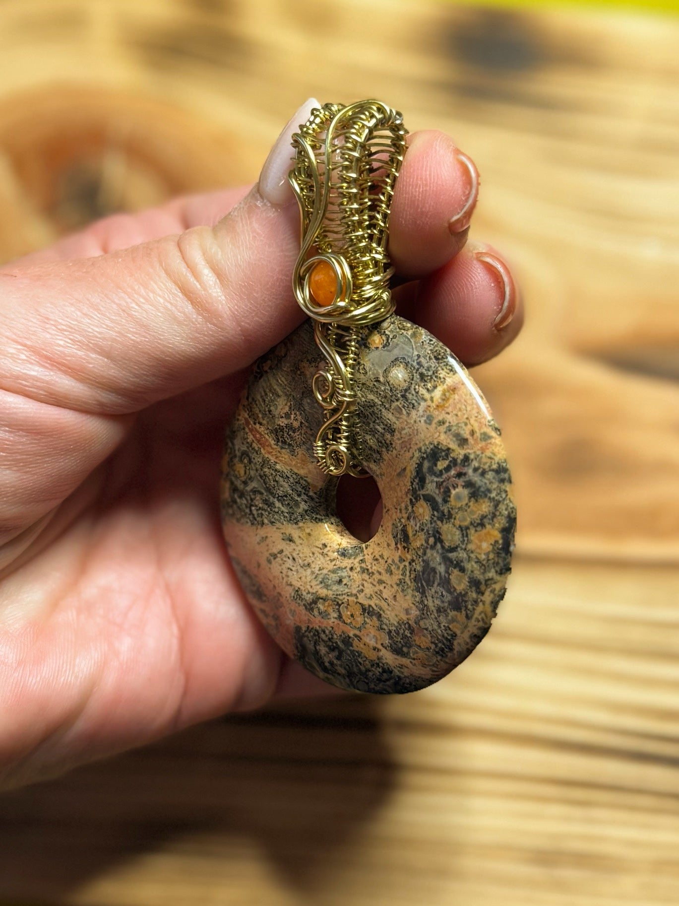 Leopard Jasper & Orange Agate in Brass