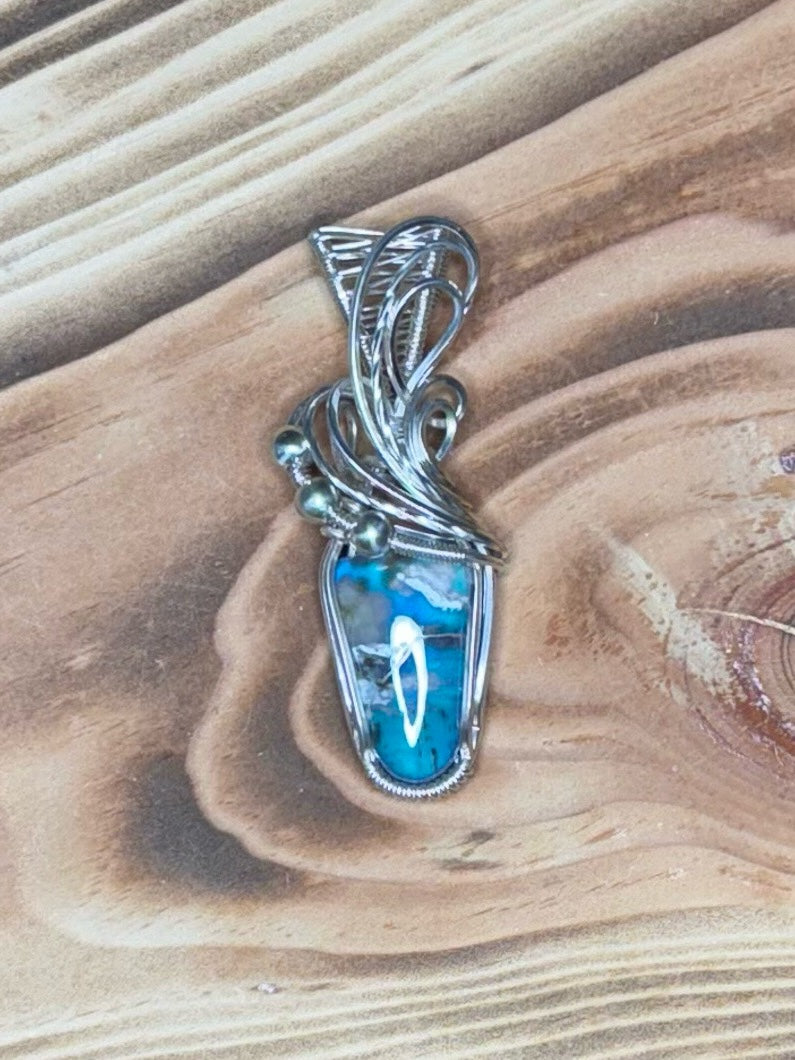 Chrysocolla w/Natural Copper & Aurora Opal in Sterling Silver